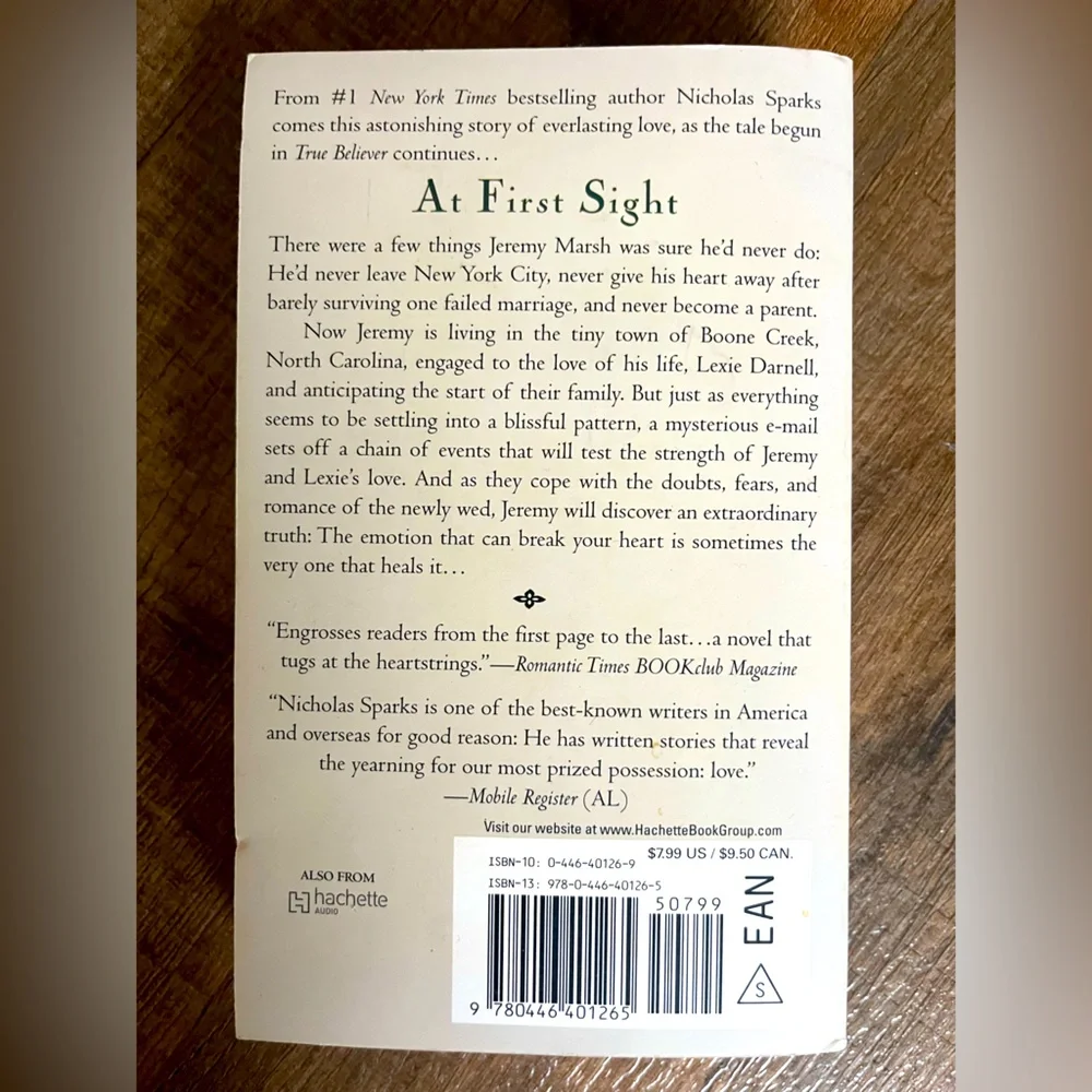 At First Sight by #1 New York Times Bestseller Nicholas Sparks. Paperback Book.